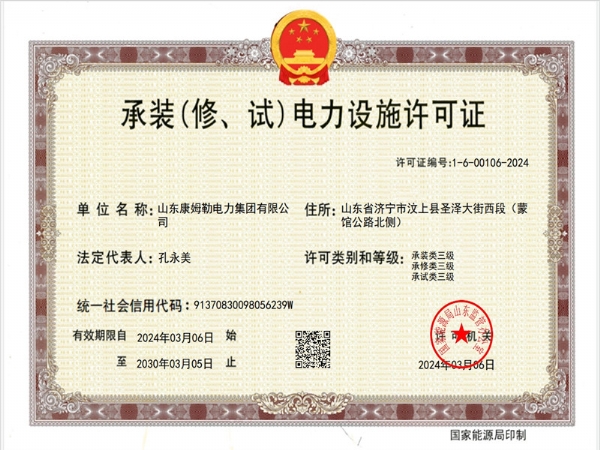 承裝（修、試）電力設施許可證三級